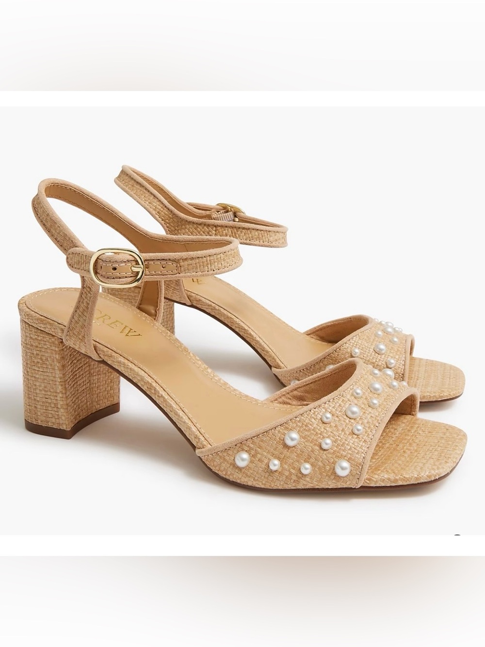 JCrew Woven Pearl Block Heel Sandals in Tan - Women size 8